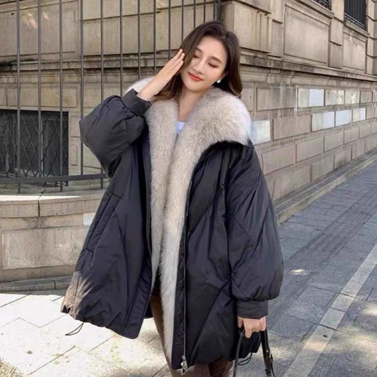 2026冬季新款狐狸毛领羽绒服女中长款加厚保暖白鹅绒外套皮草宽松