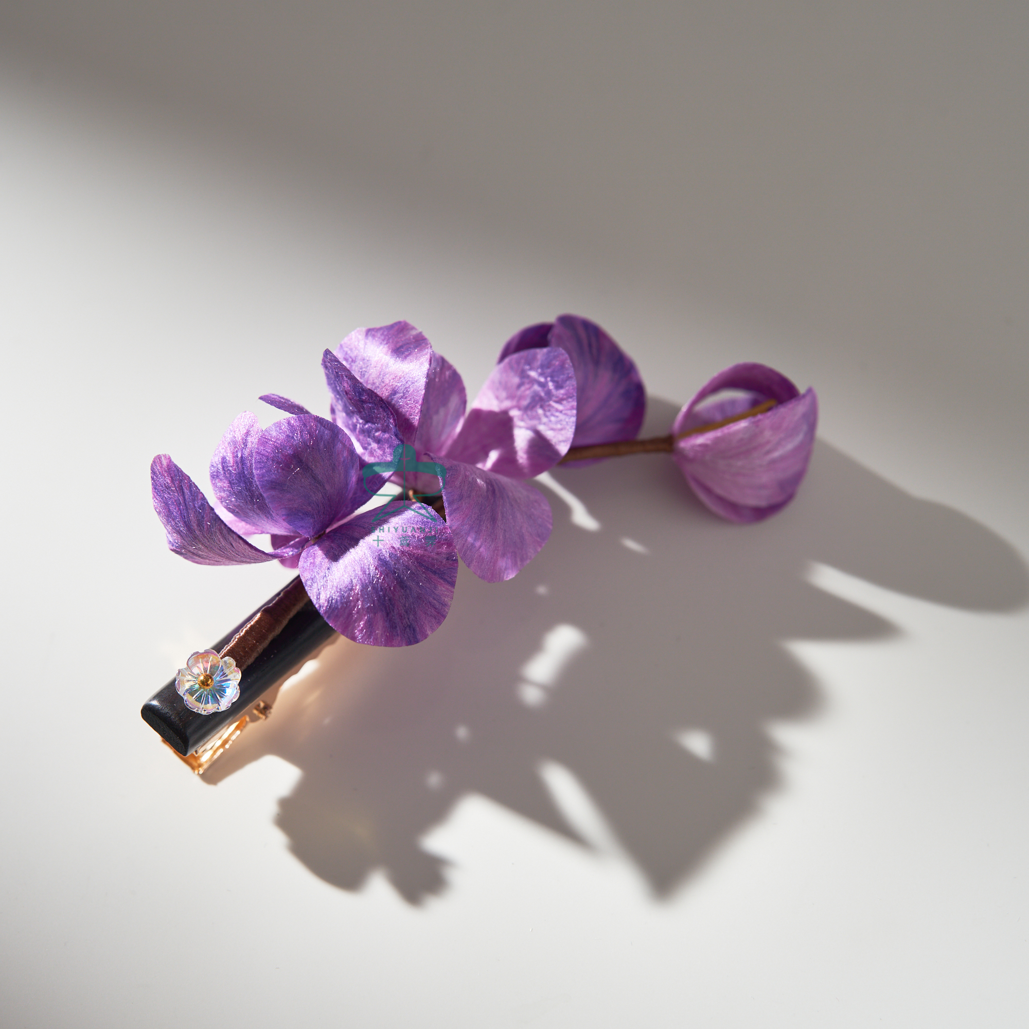 非遗绒花原创新中式发夹边夹黑檀木鸢尾花中国风古典汉服旗袍发饰