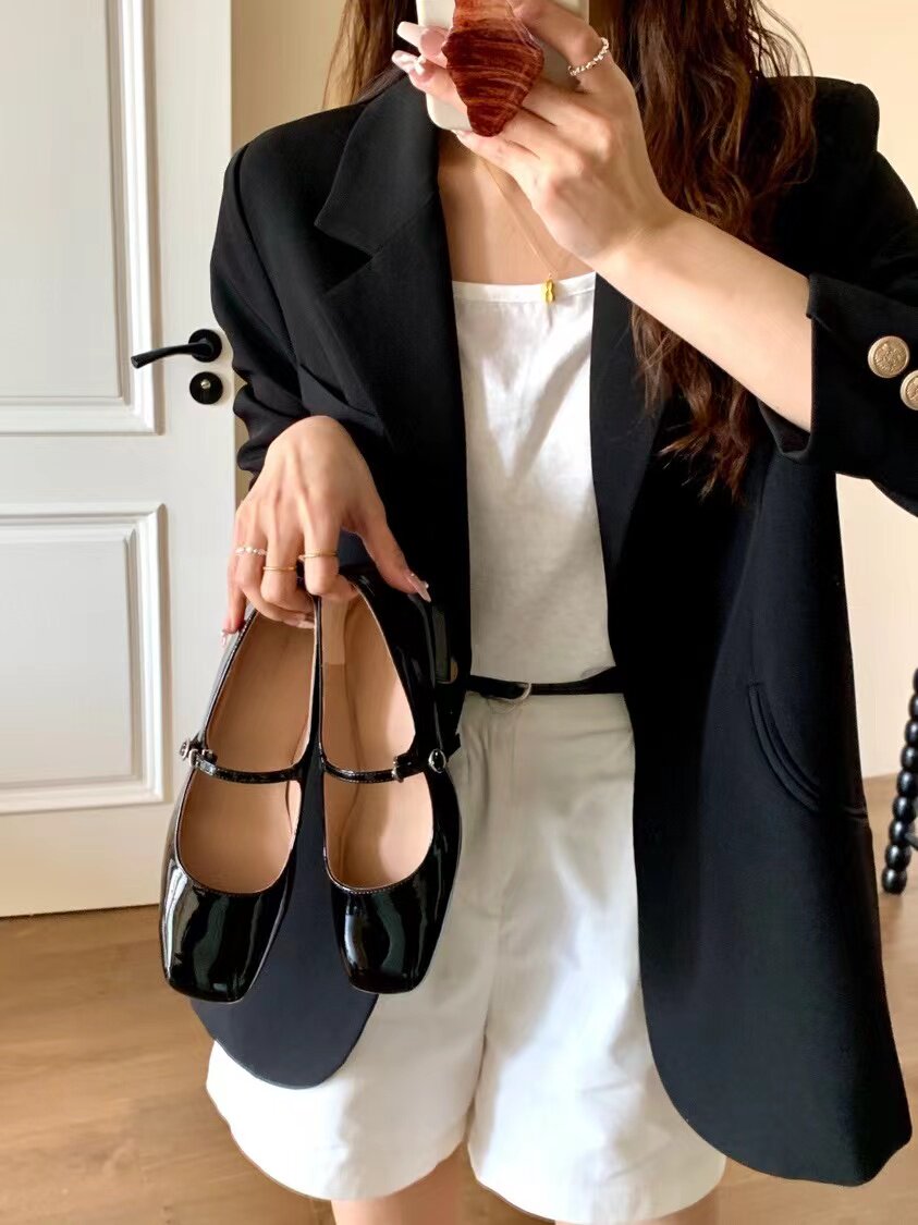 新品 全真皮法式复古高跟红色玛丽珍鞋女粗跟低跟单鞋女鞋小红鞋