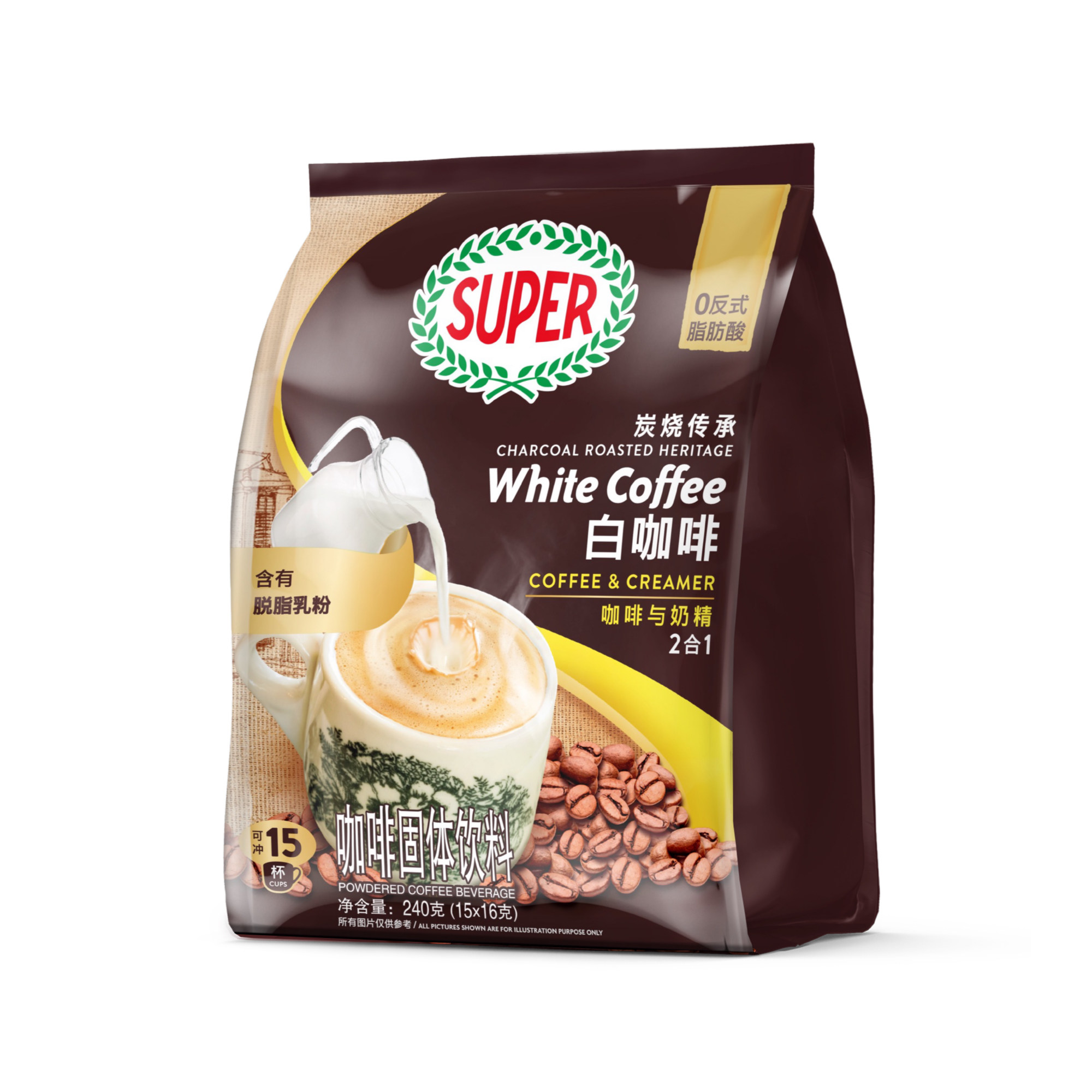 马来西亚进口炭烧2合1速溶白咖啡