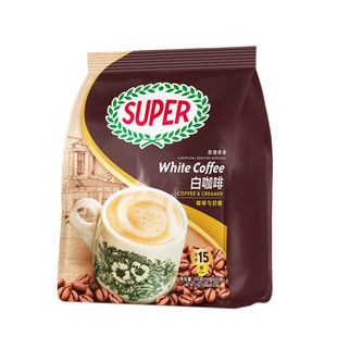 馬來西亞進口super超級牌咖啡炭燒無蔗糖二合一速溶白咖啡375g袋