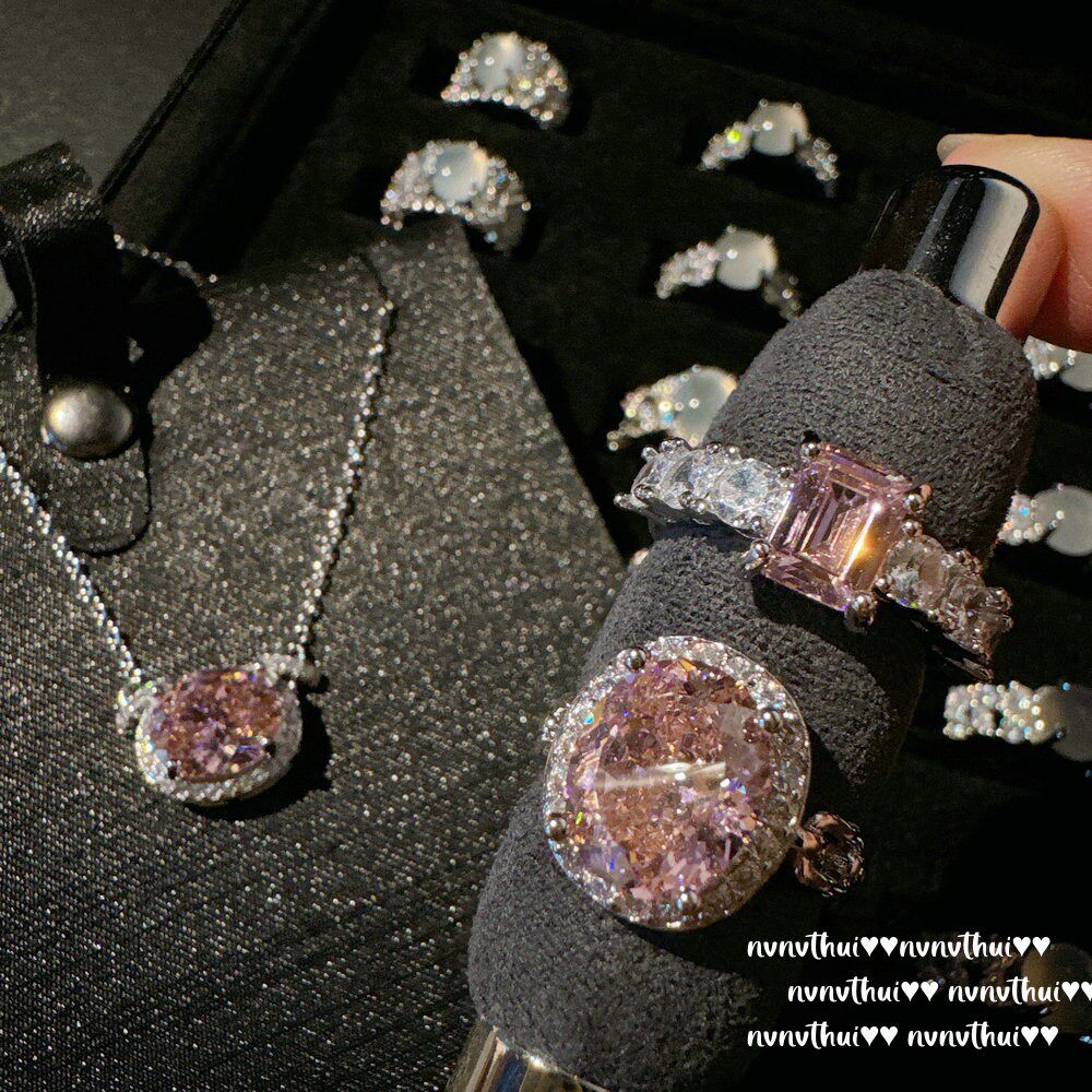 繁花仙女粉蛋形宝石戒指 帕帕拉恰 镀18 K金 阿盖尔粉方锆石戒指