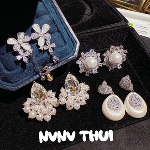 珠宝 矜贵光晕太阳花珍珠宝石耳环 宴会高定 水滴闪钻小米珠耳坠