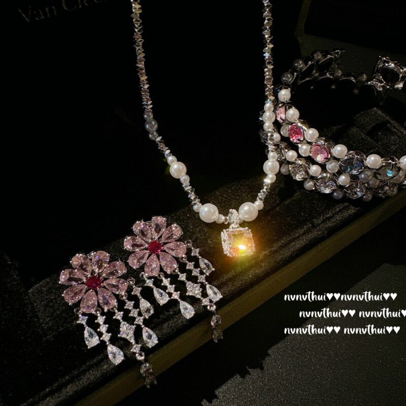 繁花仙女方糖宝石珍珠碎碎银项链