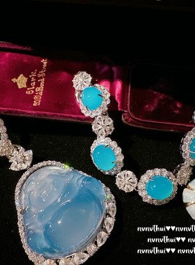 土耳其蓝玉髓富贵豆宝石手链 水灵 镀18K金 水滴花朵锆石甜美项链