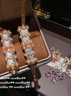 古法花丝螺钿焰火随身佛吊坠项链 新中式 美人花粉锆石耳环 套装