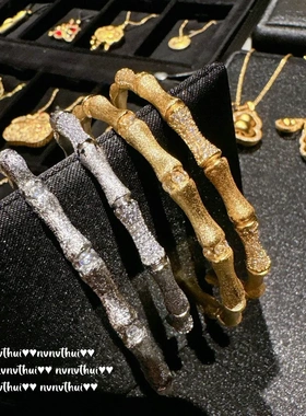 意大利复古拉丝竹节满天星宝石手镯 Vintage 节节高排钻手镯 叠戴