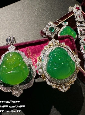 巴西绿玉髓佛公花瓣宝石项链 新中式 掐丝錾花绿玉髓锆石手链套装