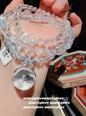 花丝鎏彩白水晶蝴蝶宝石多圈叠戴手链新中式黑曜石草莓晶花神手串