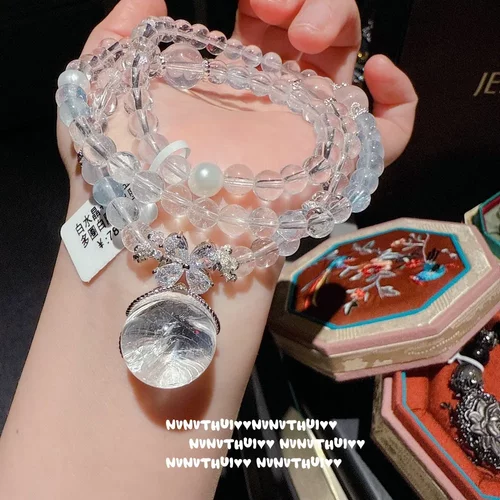 花丝鎏彩白水晶蝴蝶宝石多圈叠戴手链新中式黑曜石草莓晶花神手串