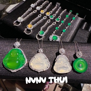 珠宝 马料绿玉髓新款大佛公吊坠项链 新中式帝王绿玉髓百搭链套装