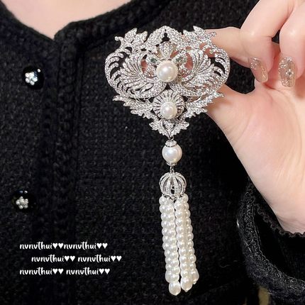 凤仪万千凤凰珍珠宝石流苏针 大溪地 凤凰璀璨锆石贝珠胸针饰品