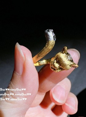 意大利复古拉丝猎豹宝石戒指Vin