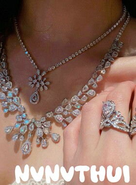 珠宝 满镶水滴皇冠钻石豪门晚宴项链 宴会高定 冠冕泪滴耳环套装