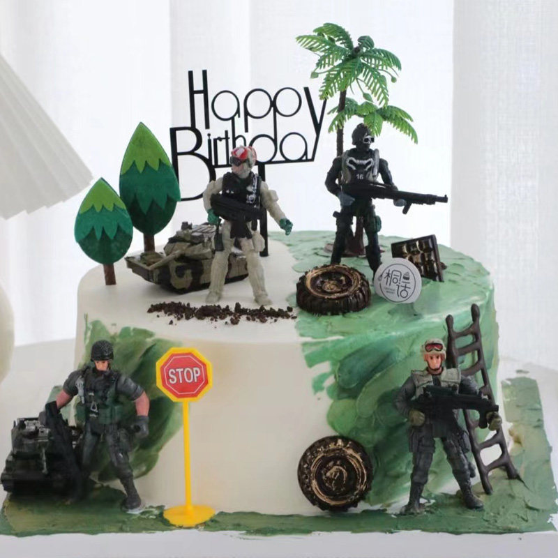 男孩儿童生日军事主题蛋糕甜品台装饰特种兵士兵人偶摆件吃鸡插件