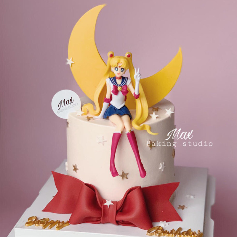 女孩宝宝生日蛋糕甜品台装饰坐姿美少女战士月野兔水冰月公主摆件
