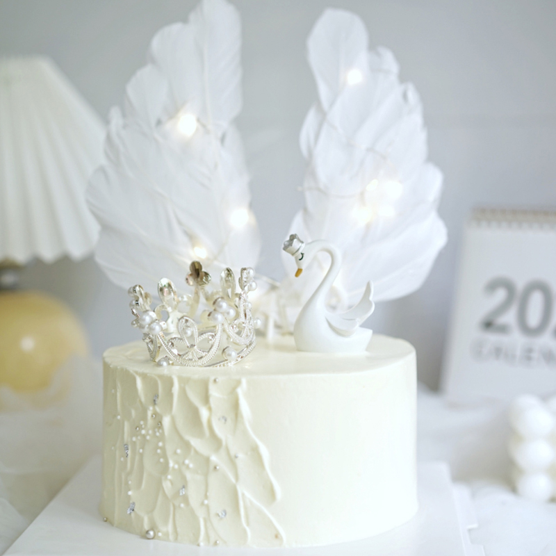 小天鹅摆件小仙女纱花蛋糕装饰