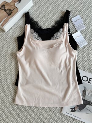 LAP秋冬新款蕾丝拼接保暖吊带带胸垫一体式无痕显瘦背心112745