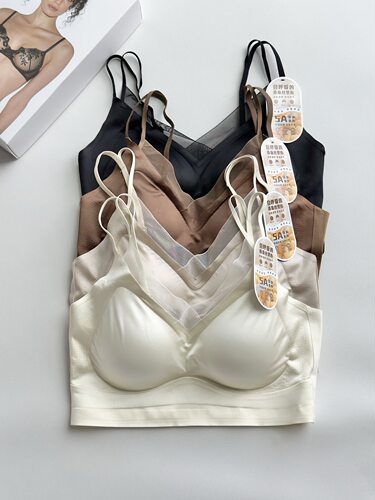 LAP法式轻奢蕾丝固定杯性感聚网纱文胸 一体式美背短款吊带112550