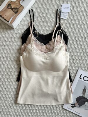 LAL新款蕾丝含蚕丝保暖美背吊带背心 舒适亲肤免穿文胸聚拢文内衣