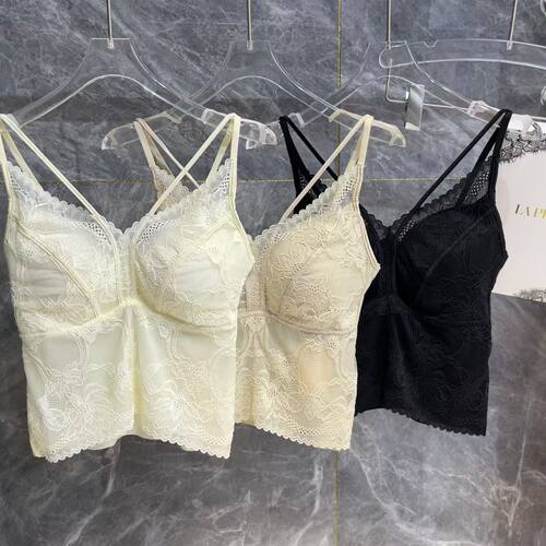 LAP新款欧式风V领性感蕾丝美背吊带背心舒适带胸垫防下垂内衣内搭
