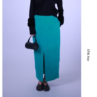 ETIK 瑞典麂皮羊皮开叉直筒半身裙 Nor