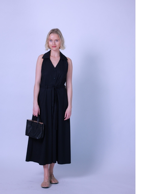 ETIK Nor瑞典春夏衬衫领无袖露背长连衣裙