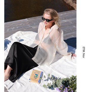 ETIK Nor瑞典亮面弹力真丝松紧腰鱼尾半身裙