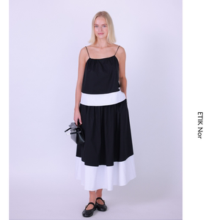 ETIK Nor瑞典黑白极简意大利精细全棉吊带半裙套装
