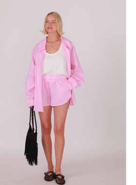 ETIK Nor瑞典粉色法国亚麻衬衣短裤套装