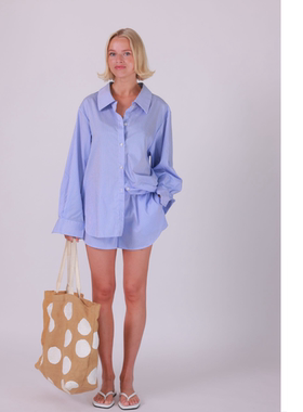 ETIK Nor瑞典精细棉细条纹蓝色简约宽松衬衣