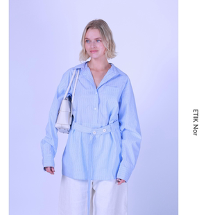 ETIK Nor瑞典蓝白条纹腰带衬衫