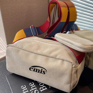 韩代正品emis帆布包女包包女骑行枕头包小众宽肩带斜挎学生吐司包