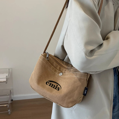 emis欧美简约单肩小布包学生斜挎