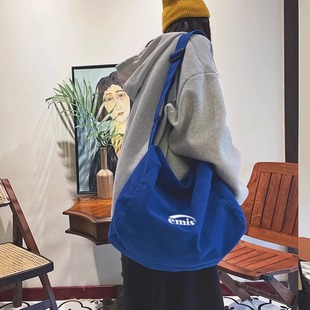 韩代正品emis 新款克莱因蓝大容量帆布包女简约百搭单肩斜挎包