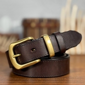 女生腰带头层牛皮铜扣真皮复古简约时尚 皮带女款 配牛仔裤 棕色黑色