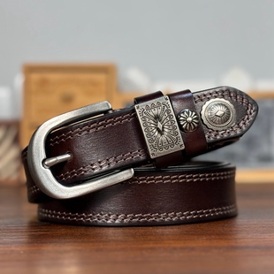 女士皮带头层牛皮腰带真皮裤 带针扣休闲百搭软小众设计感搭配牛仔