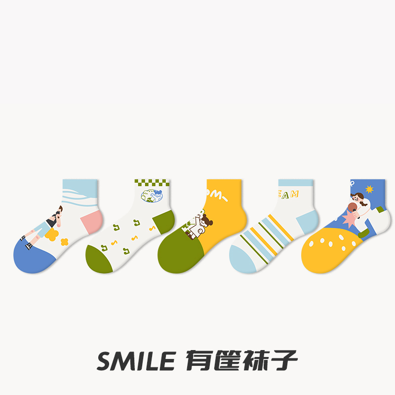 秋冬季新款休闲中筒潮袜日系卡通个性创意插画ins潮时尚棉袜女