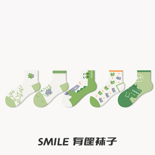 恐龙抗狼袜ins潮不掉跟船袜棉卡通 绿色袜子女短袜原创设计感夏季