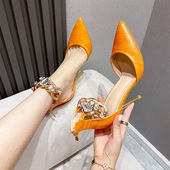 清仓 欧洲站时尚 凉鞋 性感尖头细跟高跟鞋 链子链条中空包头断码 时装