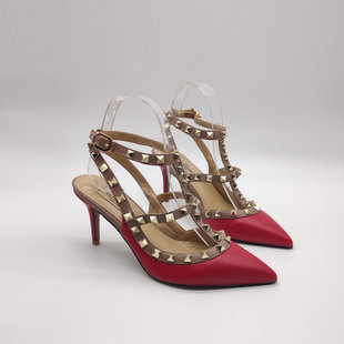 时装凉鞋罗马风中邦柳钉柳丁包头尖头细跟性感高跟鞋欧美断码清货