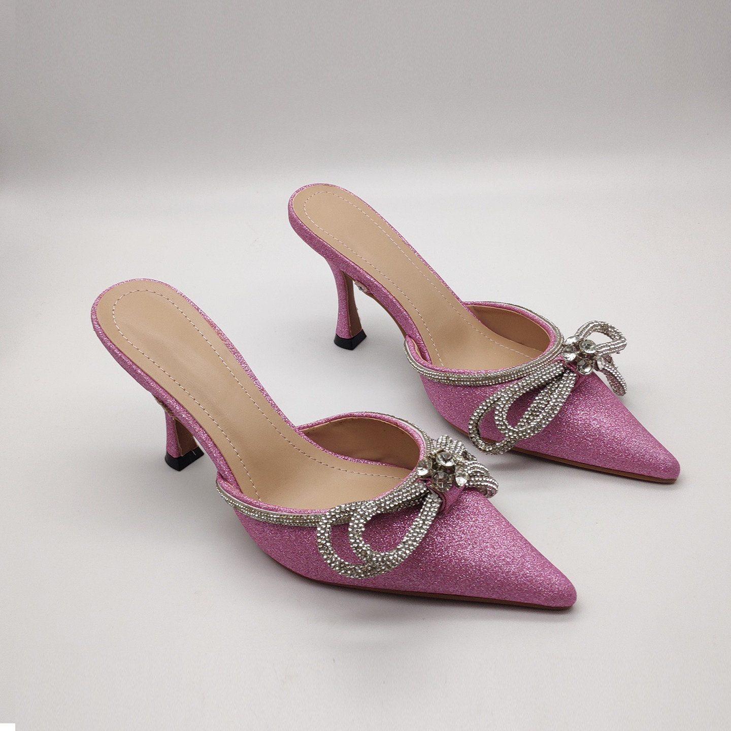水钻蝴蝶结包头拖尖头网红性感细跟拖鞋气质女神仙女高跟断码清货