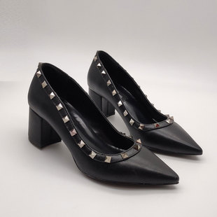 柳钉柳丁中跟舒适高跟鞋浅口单鞋尖头欧美性感一脚蹬粗跟断码清仓