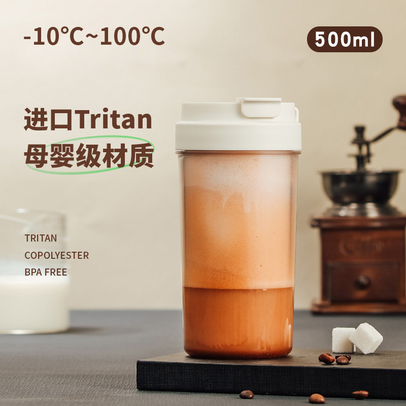 Tritan透明咖啡杯随手杯便携拿铁500ml大容量防摔耐高温塑料杯子