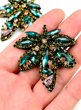 小号手工钉珠水钻绿色枫叶布贴时尚贴花绣花包包服饰鞋帽补丁辅料