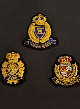 法式手工刺绣学院风金色皇冠印度丝JK徽章胸针服装配饰高级饰品