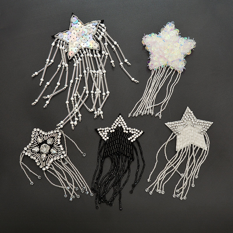 纯手工钉珠重工亮片珠管流苏五角星布贴时尚简约百搭服装diy装饰