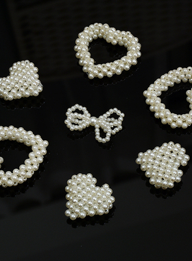 手工编织立体珍珠心浪漫心形蝴蝶结发饰服装配件包帽辅料DIY饰品