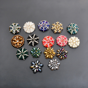 彩色圆形水晶手工钉珠布贴水钻珍珠服装 辅料手缝 贴花diy补丁时尚