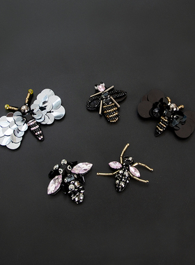 手工刺绣钉珠蜜蜂蜻蜓布贴小号包包饰品鞋子手缝DIY服装辅料配饰